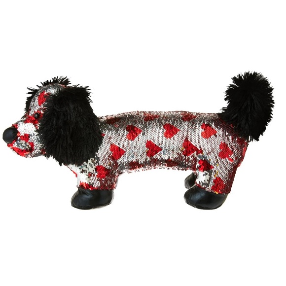 Red & Black color Changing Sequined Hearts Dachshund Dog Pet Plush Toy - Picture 1 of 6